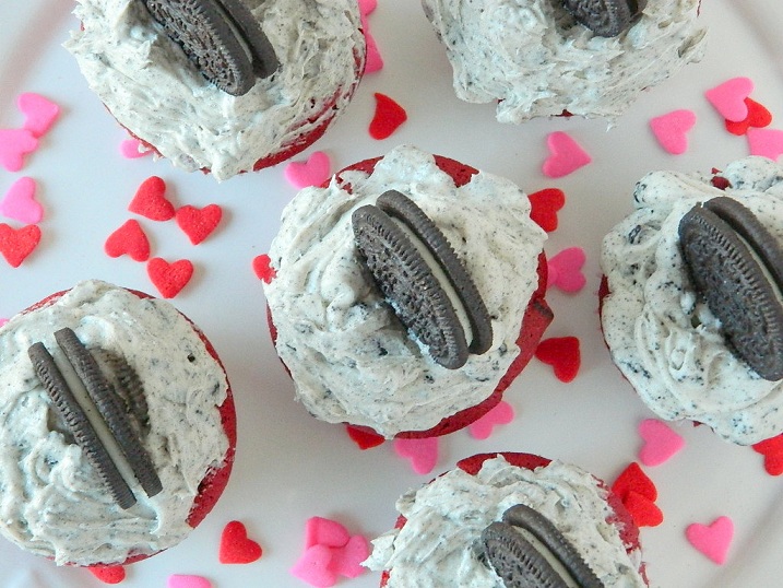 Red Velvet Oreo Chunk Cupcakes with Cookies and Cream Frosting