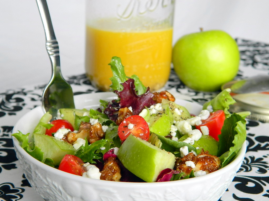 Mixed Greens Salad with Apple Cider Vinaigrette and Candied Walnuts