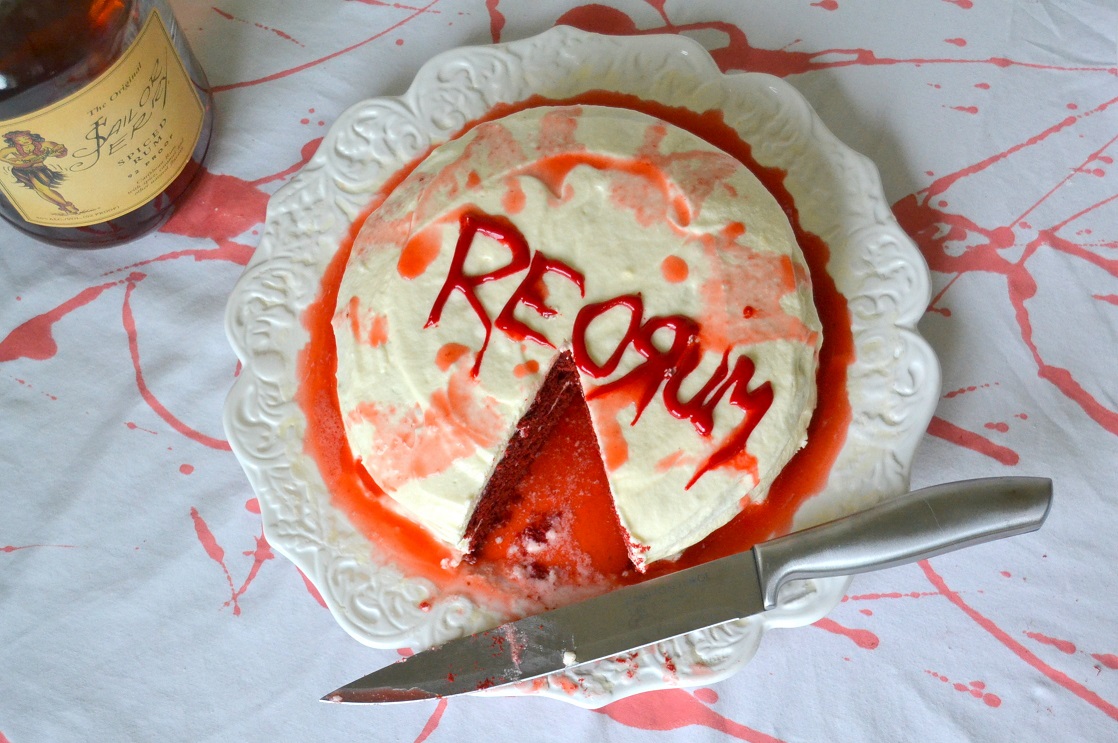 REDRUM Cake with Boozy Cream Cheese Frosting