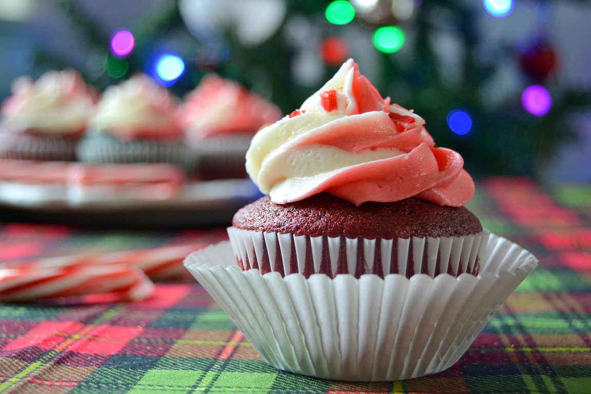 Red & Green Velvet Cupcakes with Peppermint Swirl Frosting