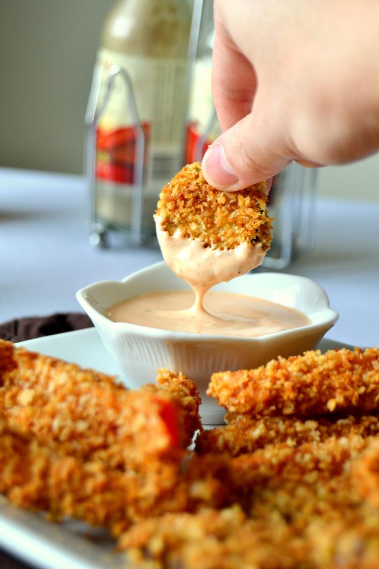 Baked “Fried” Vegetables with Spicy Ranch Sauce