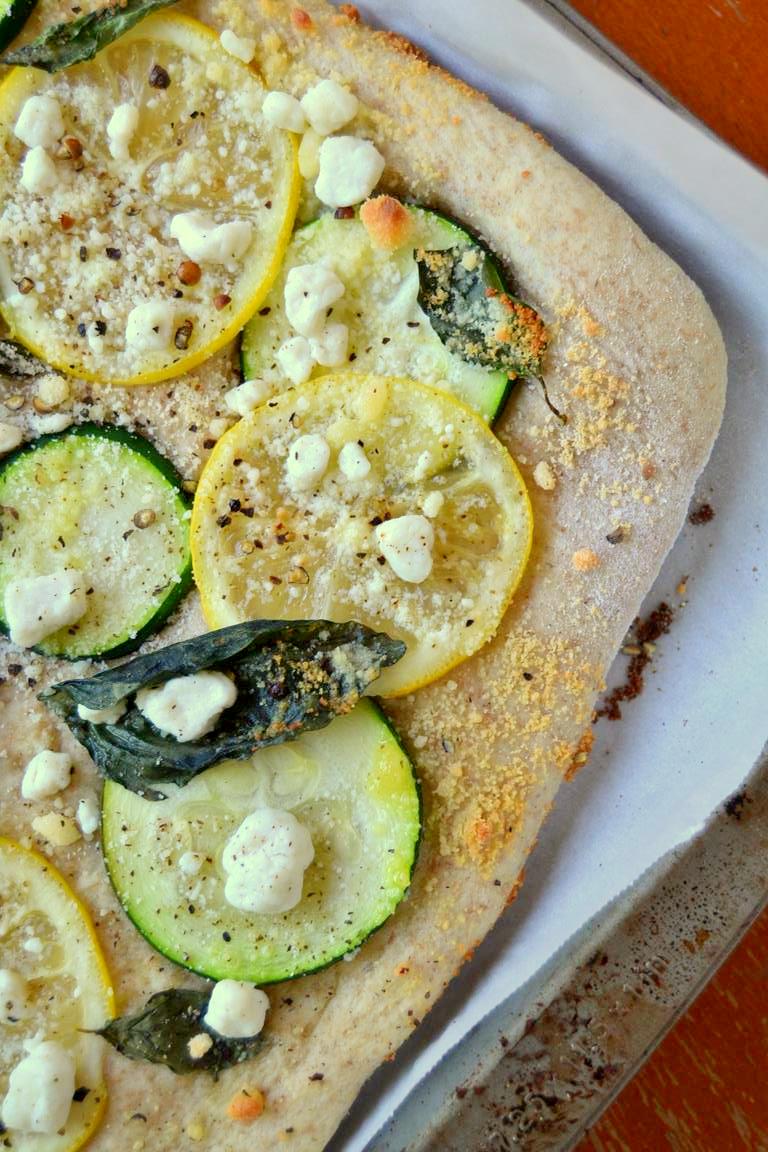 Zucchini, Lemon, and Basil Pizza with Parmesan and Goat Cheese