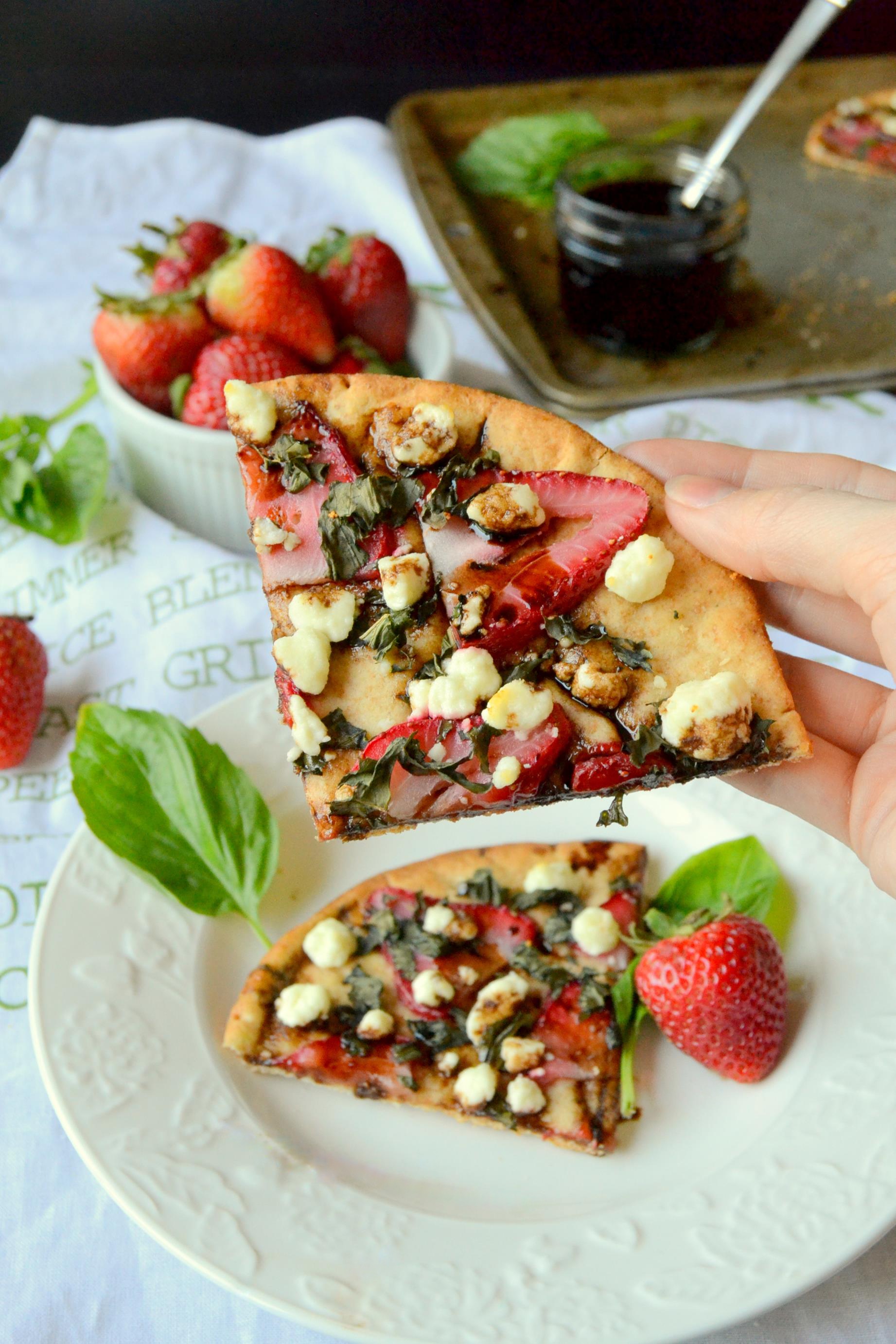 Strawberry Basil Pita Pizza with Balsamic Reduction