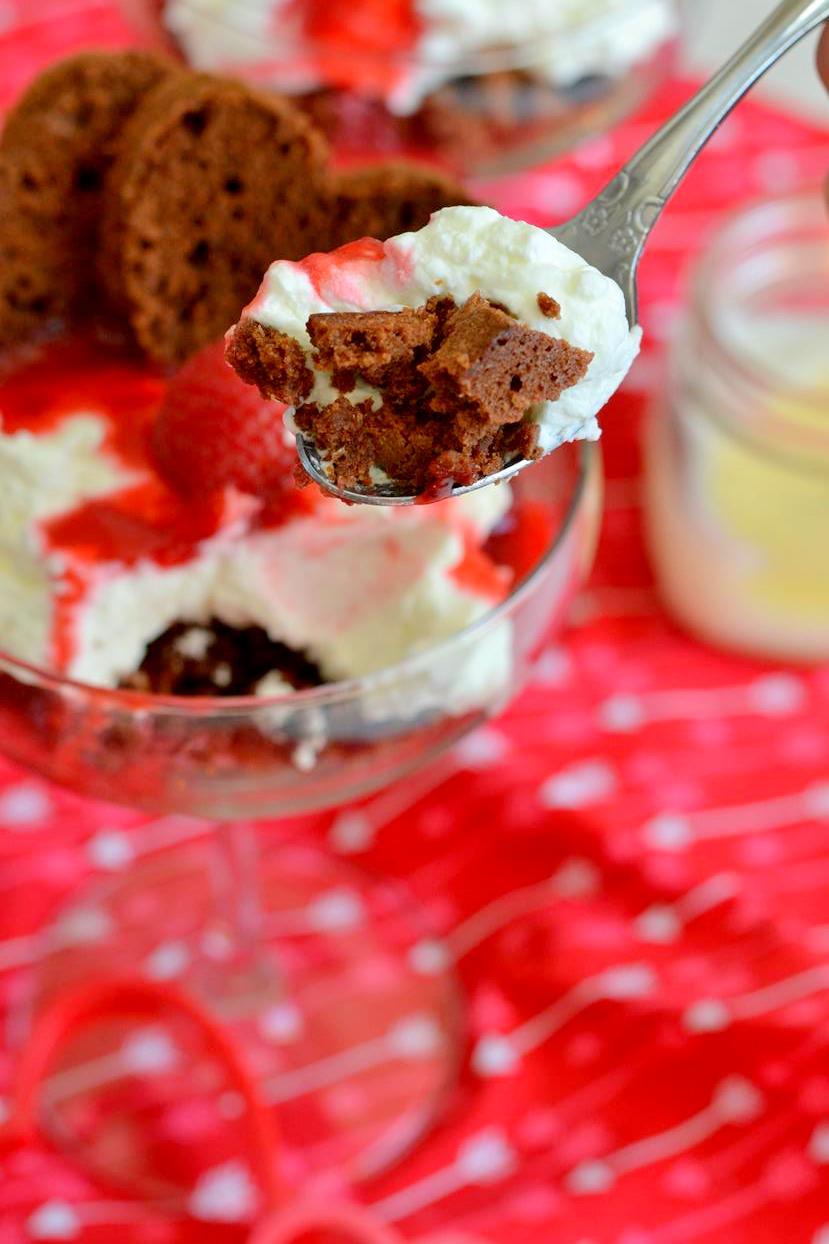 Brownie Dessert Cups with Whipped Cream and Raspberry Sauce Fair