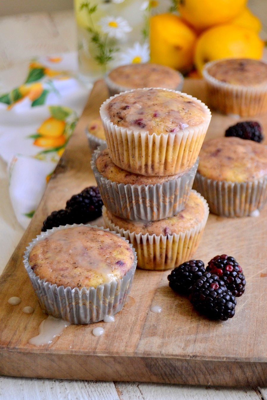 Blackberry Vanilla Chai Muffins with Lemon Glaze