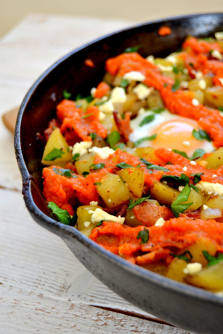 Fair Robin Revival - One Skillet Potato Hash with Red Pepper Sauce
